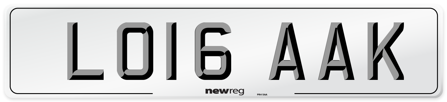 LO16 AAK Number Plate from New Reg
